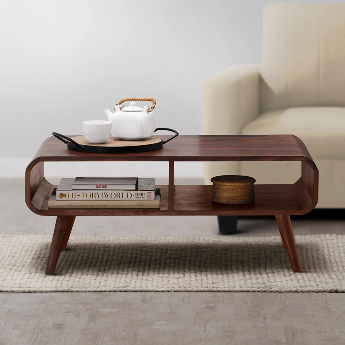 Sleepyhead Peep - Rectangular Coffee Table / Center Table with Storage (Provincial Teak Finish)